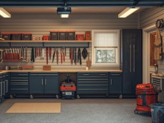 Smart Garage Organization Ideas 2025 Clinton UT Modern organized garage with custom cabinetry, smart storage systems, and workstations in Clinton, UT